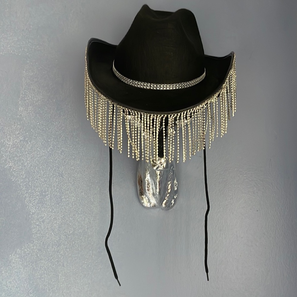 Black Rhinestone Fringe Cowboy Hat